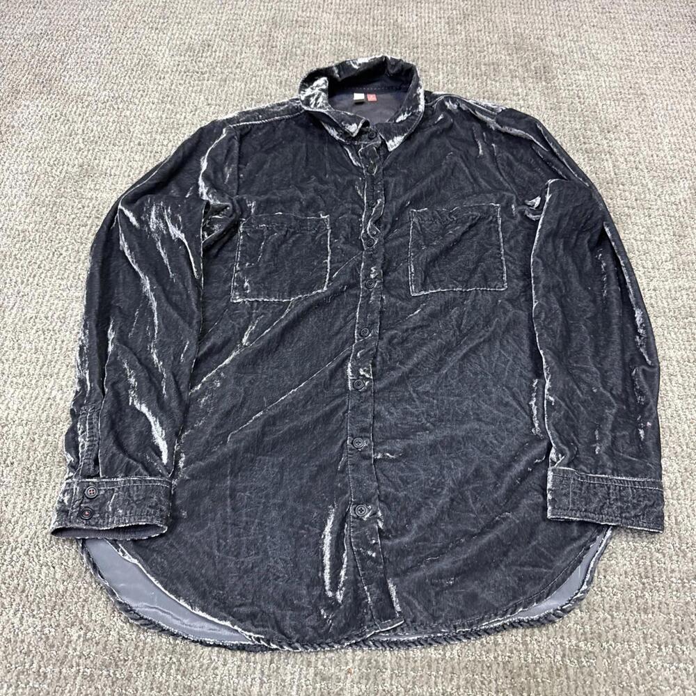 Pilcro Black Washed Velvet Button-Up Shirt - Picture 2 of 11
